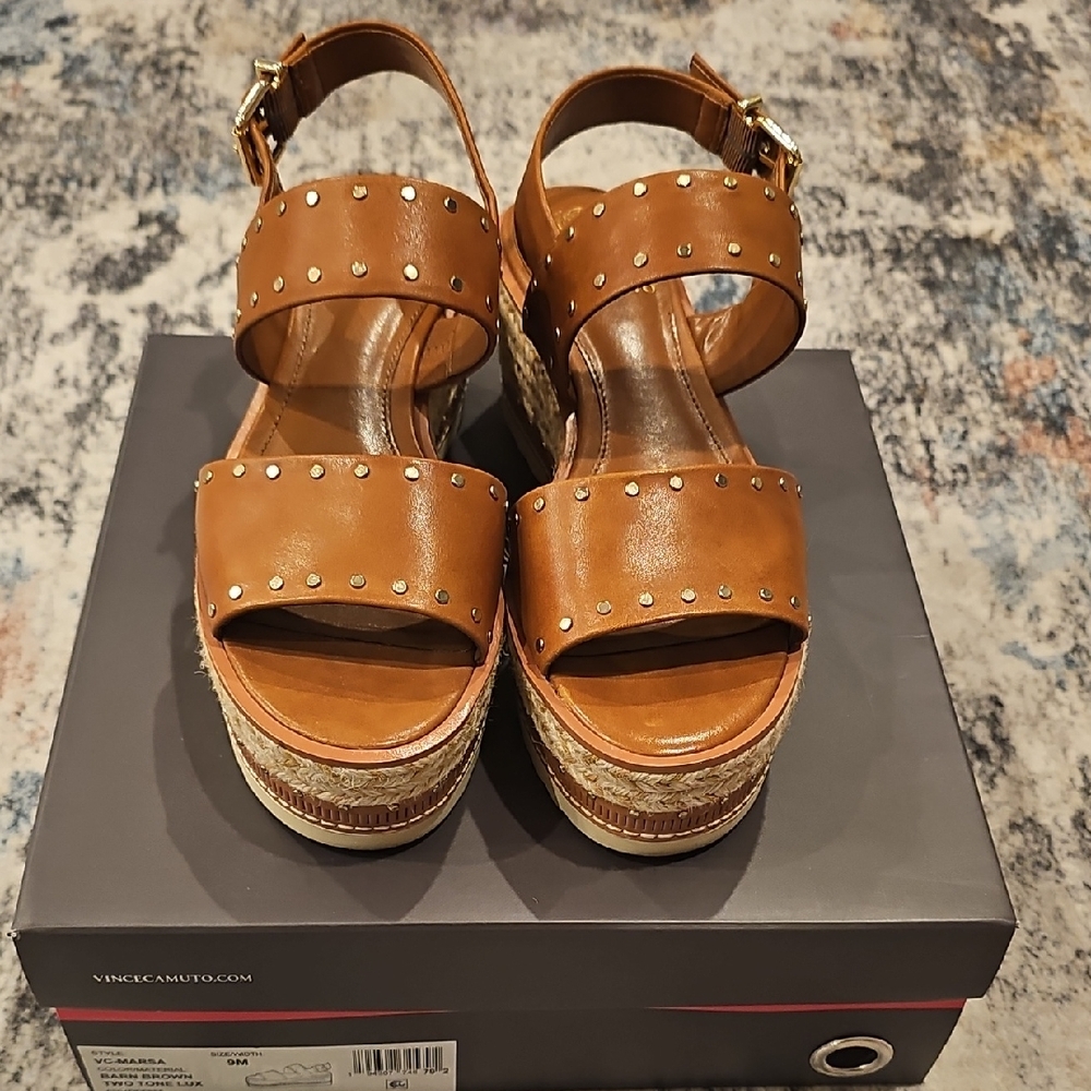 Vince Camuto Tan Studded Platform Espadrille Sandals